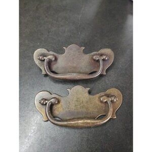 2 Vintage Brass Hardware Drawer Pulls With Original Patina Could Be Polished